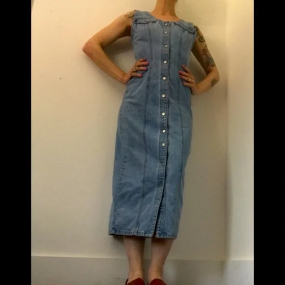 Z. Cavaricci Vintage Button Down Denim Dress Vneck Sleeveless Mint Condition - Picture 1 of 15